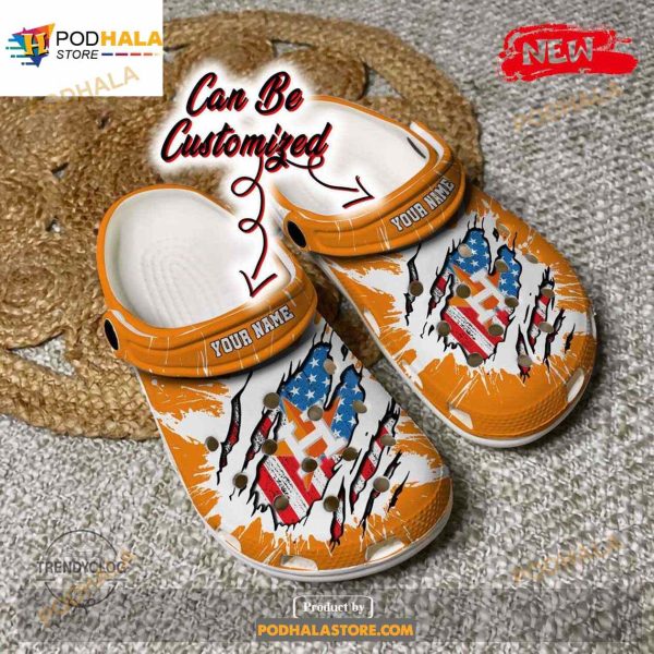 Personalized Name Astros Crocs Hastros Baseball Ripped American Flag Clog Shoes