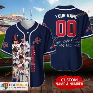 Personalized Name Atlanta Braves Signatures 3D Baseball Jersey - Navy