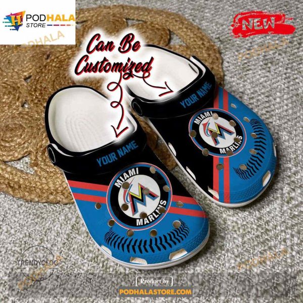 Personalized Name Baseball Crocs Mmarlins Baseball Logo Team Clog Shoes