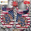 Personalized Name Baseball Crocs Sd Padres American Flag Breaking Wall Clog Shoes