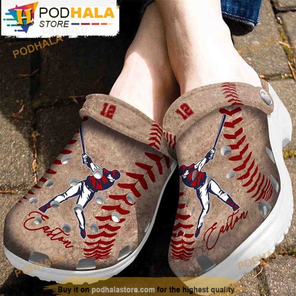 Personalized Name Baseball Leather 3D Crocs Clog Shoes