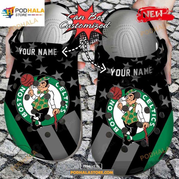 Personalized Name Basketball Crocs Bceltics Star Flag Clog Shoes