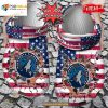 Personalized Name Basketball Crocs Mtimberwolves American Flag Breaking Wall Clog Shoes