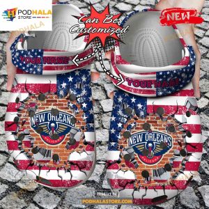 Personalized Name Basketball Crocs No Pelicans American Flag Breaking Wall Clog Shoes