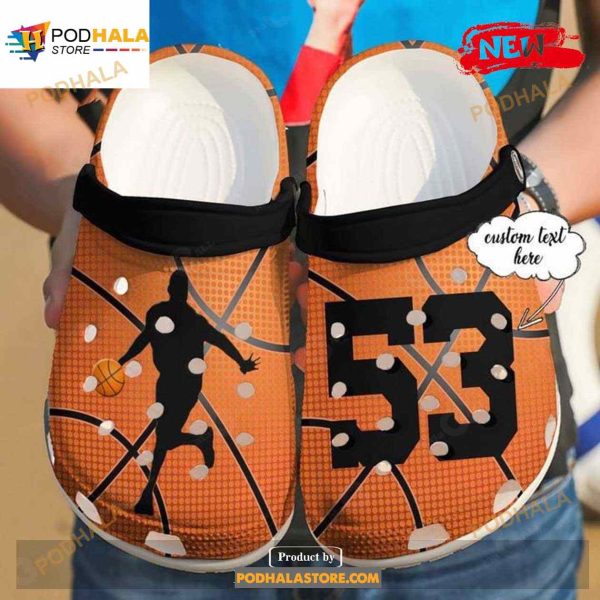 Personalized Name Basketball Player Black Orange Crocs Classic Clog Shoes