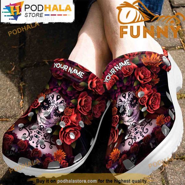 Personalized Name Beautiful Sugar Skull 3D Crocs