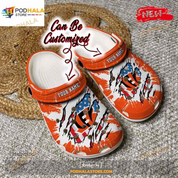Personalized Name Bengals Crocs Cbengals Football Ripped American Flag Clog Shoes