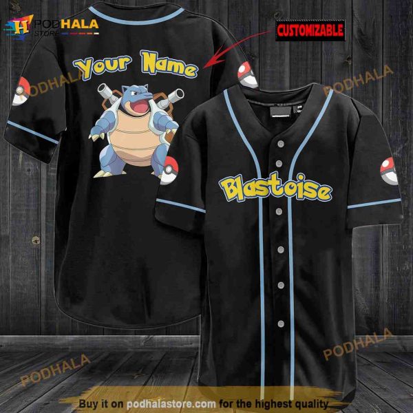 Personalized Name Blastoise Pokemon 3D Baseball Jersey
