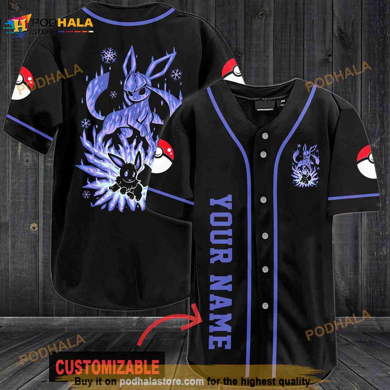 Personalized Name Blue Eevee Pokemon 3D Baseball Jersey - Bring