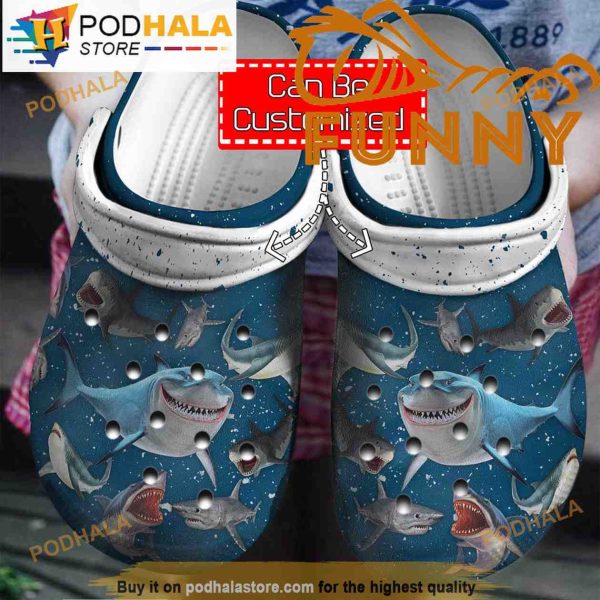 Personalized Name Blue Shark Lovers 3D Crocs Classic Clog