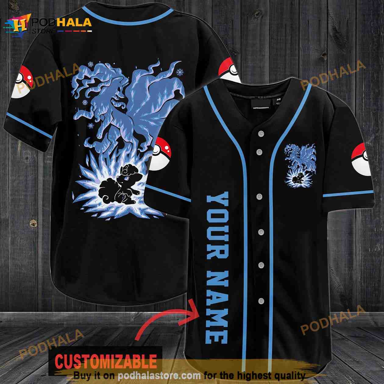 Personalized Name Blue Eevee Pokemon 3D Baseball Jersey - Bring