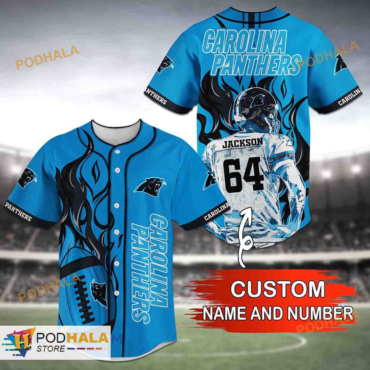 Carolina Panthers Custom Name And Number Baseball Jersey NFL Shirt Fan Gifts