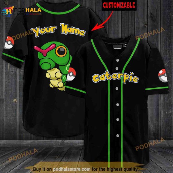 Personalized Name Caterpie Pokemon 3D Baseball Jersey