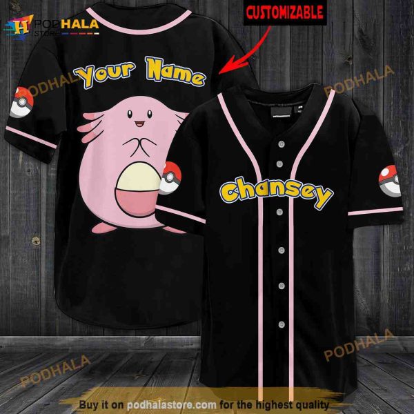 Personalized Name Chansey Pokemon 3D Baseball Jersey