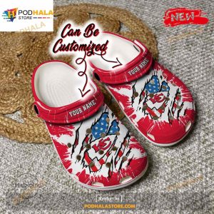 Personalized Name Chiefs Crocs Kc Chiefs Football Ripped American Flag Clog Shoes