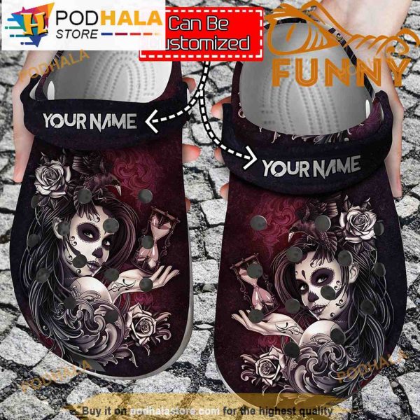 Personalized Name Crimson Sugar Skull 3D Crocs