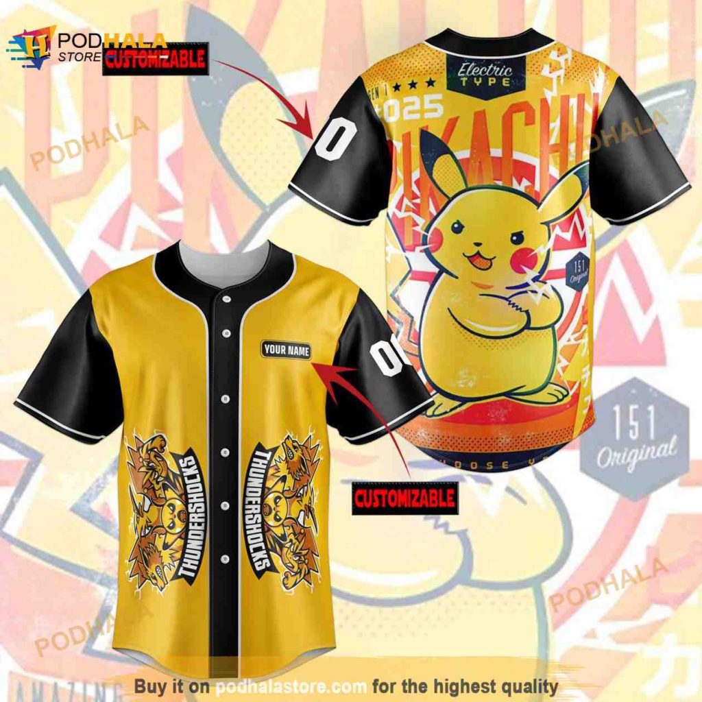 Personalized Name Cute Pikachu Thundershocks Pokemon 3D Baseball Jersey ...