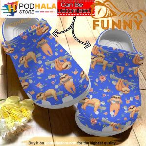 Personalized Name Cute Sloth 3D Crocs Pattern Blue Classic Clog