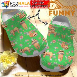 Personalized Name Cute Sloth Pattern Green 3D Crocs Classic Clog