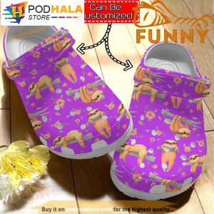 Personalized Name Cute Sloth Pattern Purple 3D Crocs Classic Clog