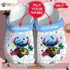 Personalized Name Cute Stitch Autism Crocs Classic Clogs Shoes In Blue White