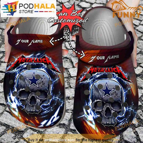 Personalized Name Dallas Cowboys Metallica 3D Crocs Skull Lightning