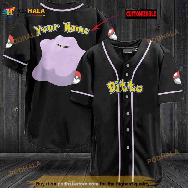 Personalized Name Ditto Pokemon 3D Baseball Jersey
