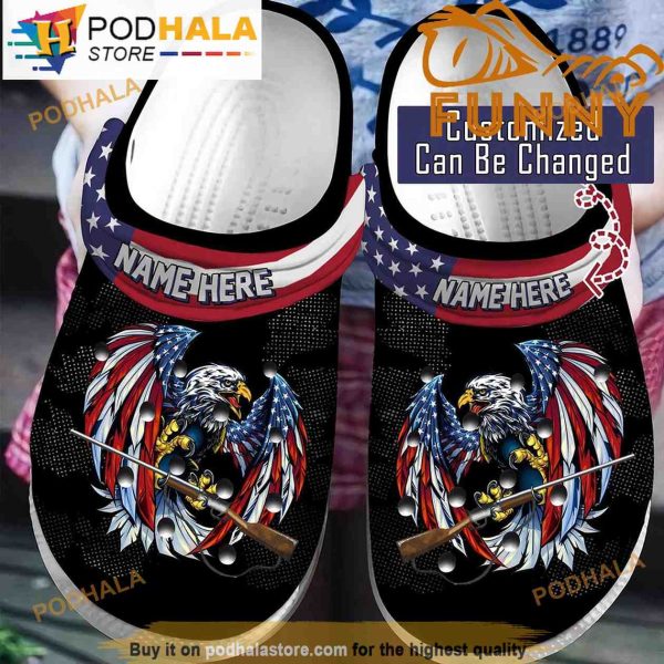 Personalized Name Eagle Flag Veteran 3D Crocs