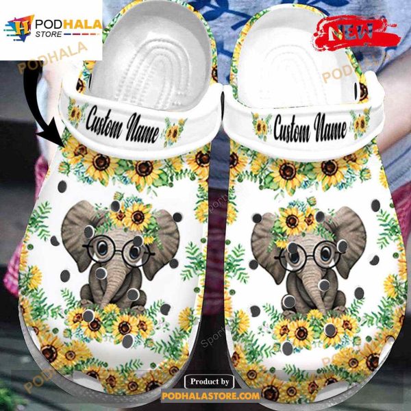 Personalized Name Elephant With Sunflower Crocs Classic Clog Shoes