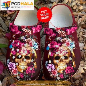 Personalized Name Floral Skull 3D Crocs