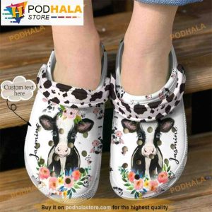 Personalized Name Flower Cow 3D Crocs