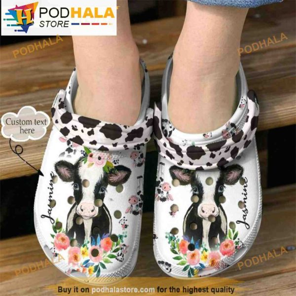 Personalized Name Flower Cow 3D Crocs