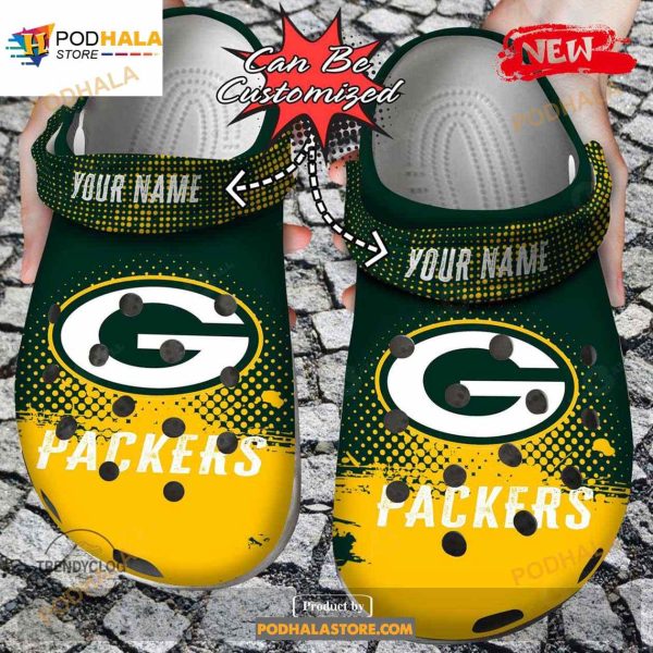 Personalized Name Football Crocs Gpackers Half Tone Drip Flannel Clog Shoes