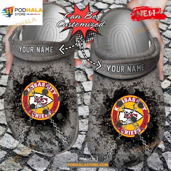 Personalized Name Football Crocs Kc Chiefs Chain Breaking Wall Clog Shoes