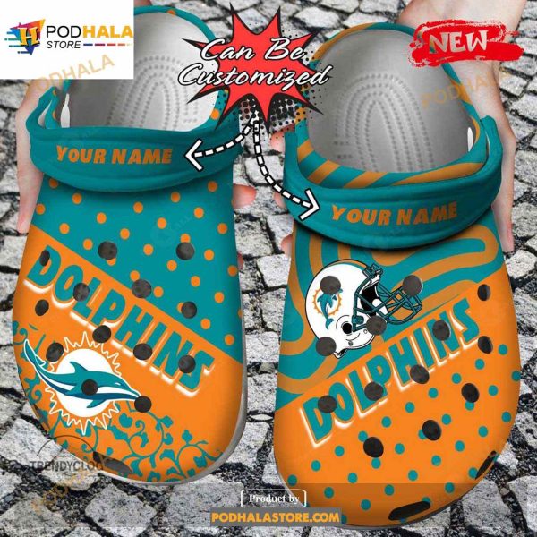 Personalized Name Football Crocs Mdolphins Polka Dots Colors Clog Shoes