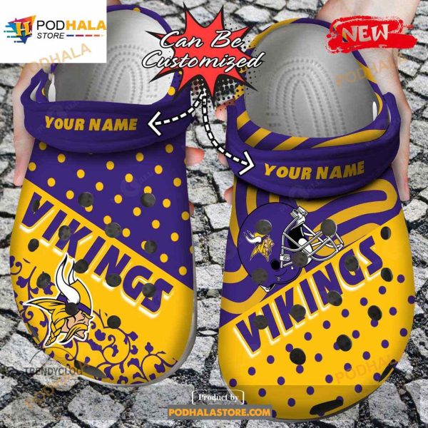 Personalized Name Football Crocs Mvikings Polka Dots Colors Clog Shoes