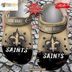 Personalized Name Football Crocs No Saints Half Tone Drip Flannel Clog Shoes