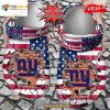 Personalized Name Football Crocs Ny Giants American Flag Breaking Wall Clog Shoes