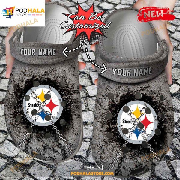 Personalized Name Football Crocs Psteelers Chain Breaking Wall Clog Shoes