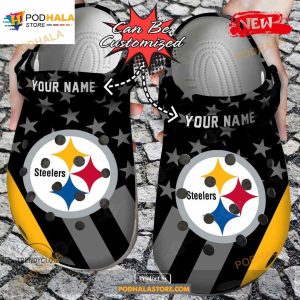 Personalized Name Football Crocs Psteelers Star Flag Clog Shoes