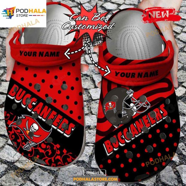 Personalized Name Football Crocs Tb Buccaneers Polka Dots Colors Clog Shoes