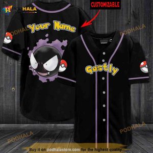 Personalized Name Gastly Pokemon 3D Baseball Jersey