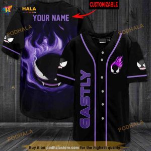 Personalized Name Giant Gastly Pokemon 3D Baseball Jersey