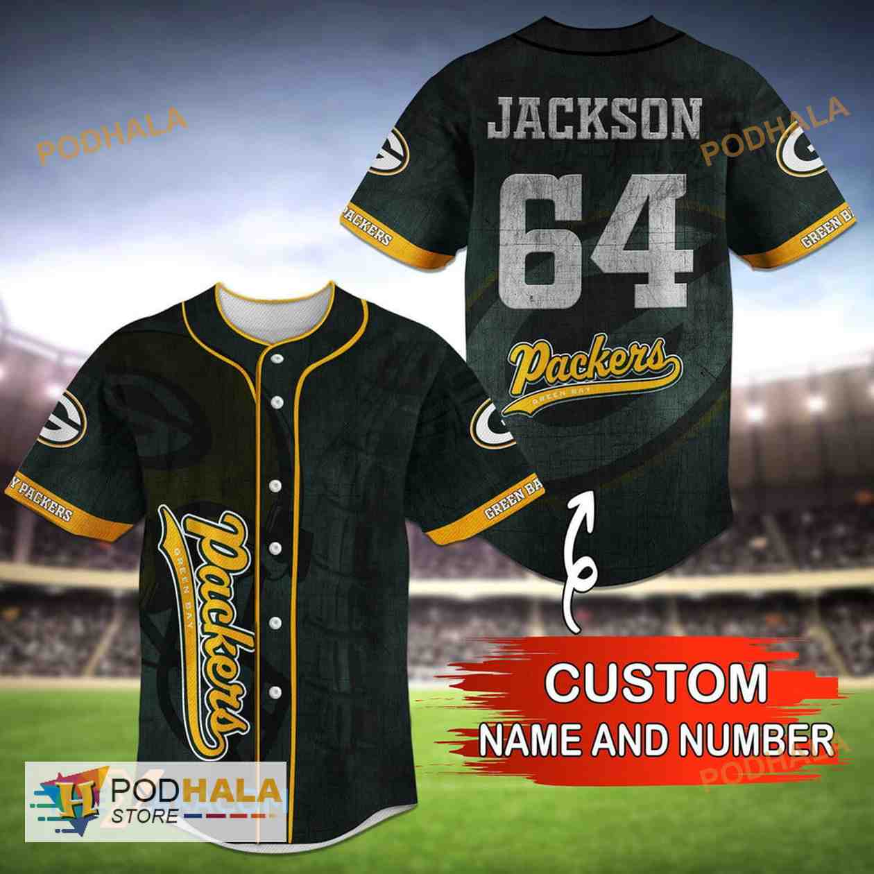 Green Bay Packers Personalized Name And Number NFL 3D Baseball Jersey Shirt  For Fans
