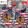 Personalized Name Hockey Crocs Cblackhawks American Flag Breaking Wall Clog Shoes