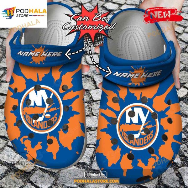 Personalized Name Hockey Crocs Ny Islanders Color Splash Clog Shoes