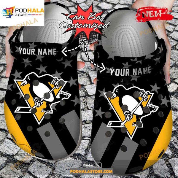 Personalized Name Hockey Crocs Ppenguins Star Flag Clog Shoes
