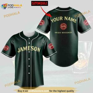Personalized Name Jameson Irish Whiskey Unisex 3D Baseball Jersey - Dark Green