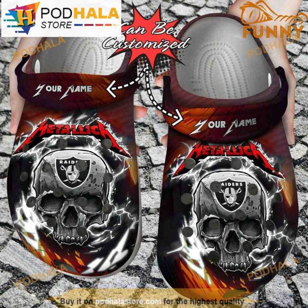 Personalized Name Las Vegas Raiders Metallica 3D Crocs Skull Lightning