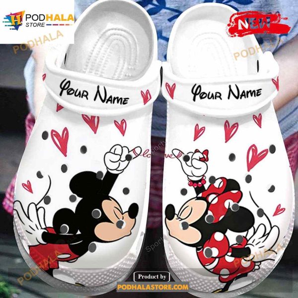 Personalized Name Mickey – Minnie So Cute Love Couple White Crocs Classic Clog Shoes